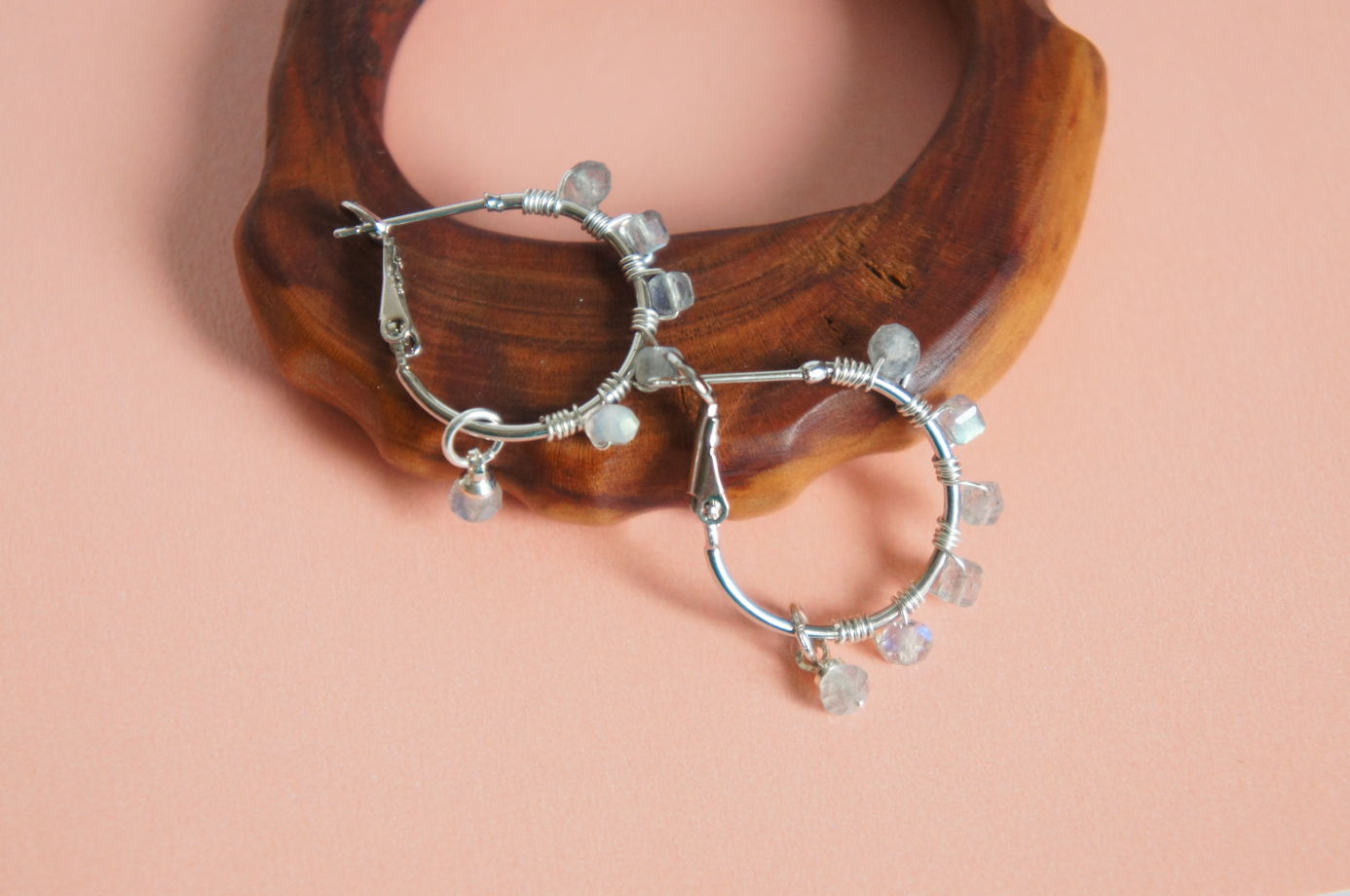 Серьги кольца конго лабрадорит плетеные wire wrapped