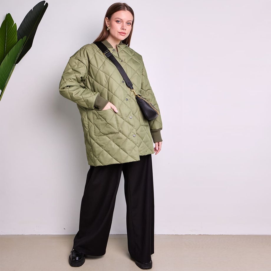 Куртка-фуфайка удлиненная оливковая