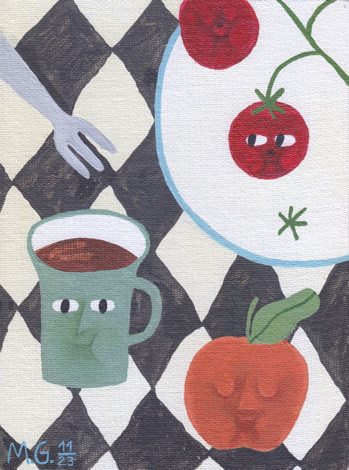 Картина в раме "Composition with tomatoes, coffee and peach"