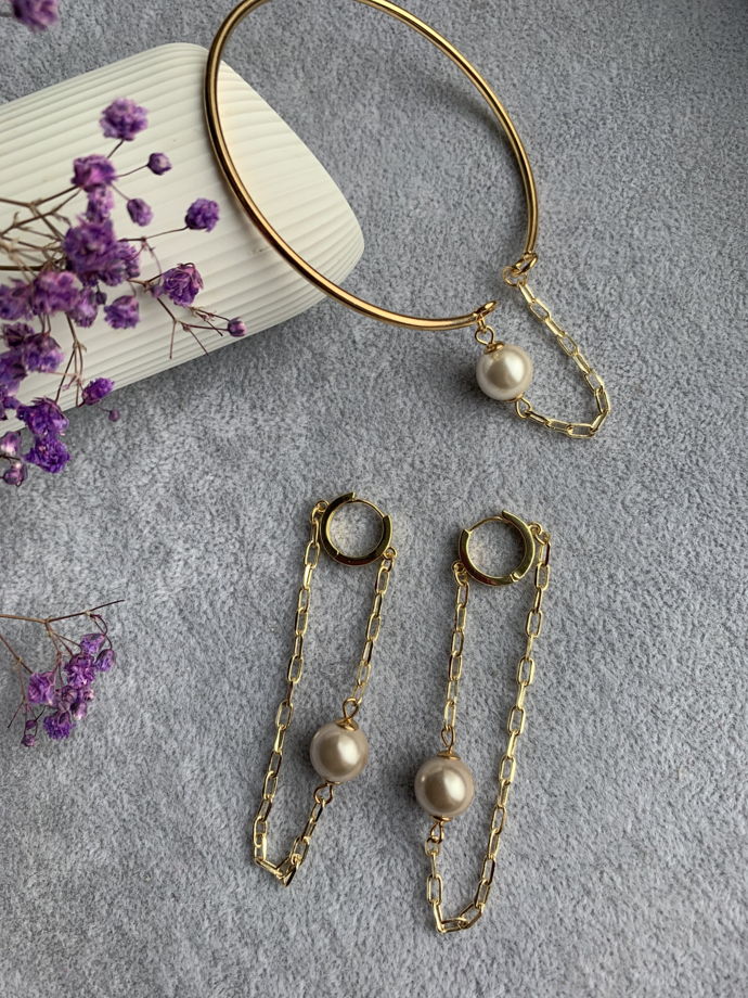 Комплект из сережек и браслета с жемчугом Майорка «Отражение»