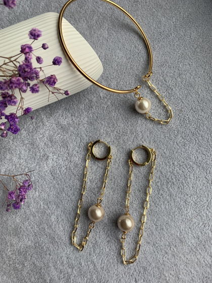 Комплект из сережек и браслета с жемчугом Майорка «Отражение»