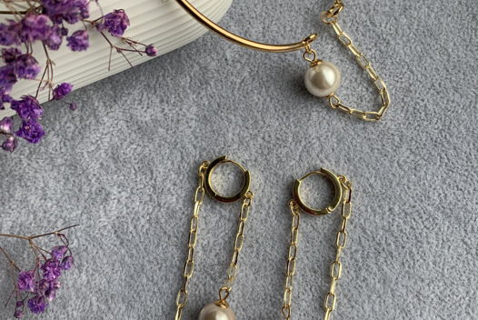 Комплект из сережек и браслета с жемчугом Майорка «Отражение»