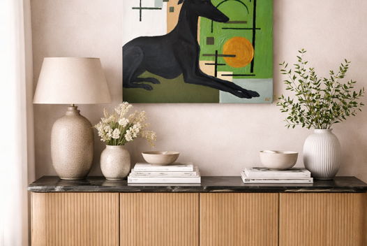 Картина «Art deco» с черной борзой, акрил, 40х40