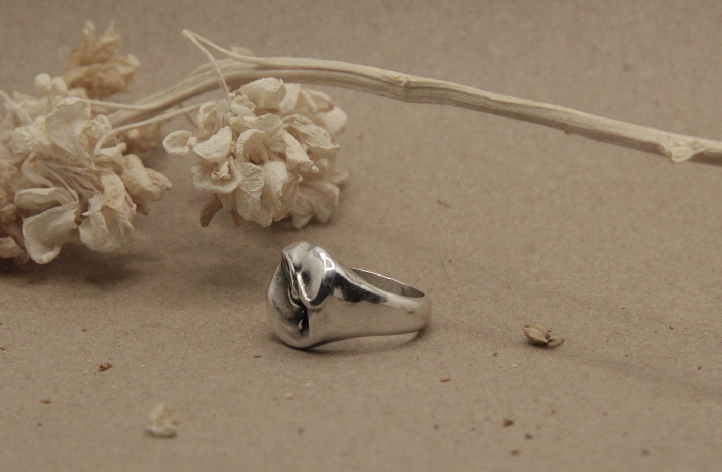 Эстетичное кольцо ручной работы из серебра "Падший ангел"