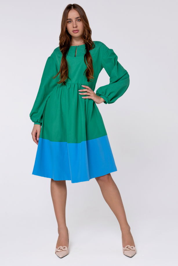 Платье двухцветное зеленое