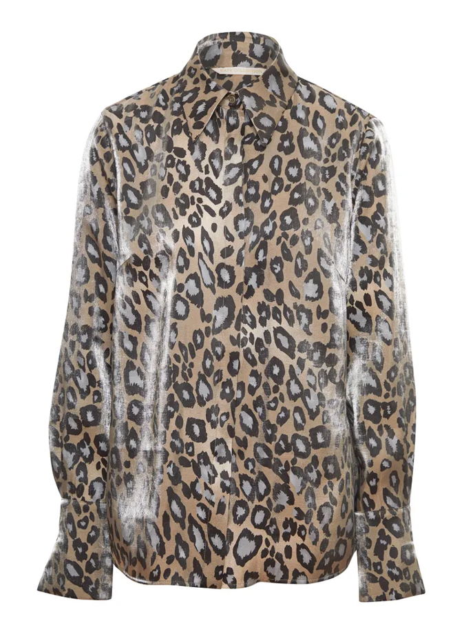 Рубашка полупрозрачная из блестящей вискозы с леопардовым принтом