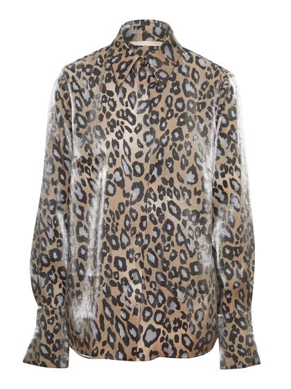 Рубашка полупрозрачная из блестящей вискозы с леопардовым принтом