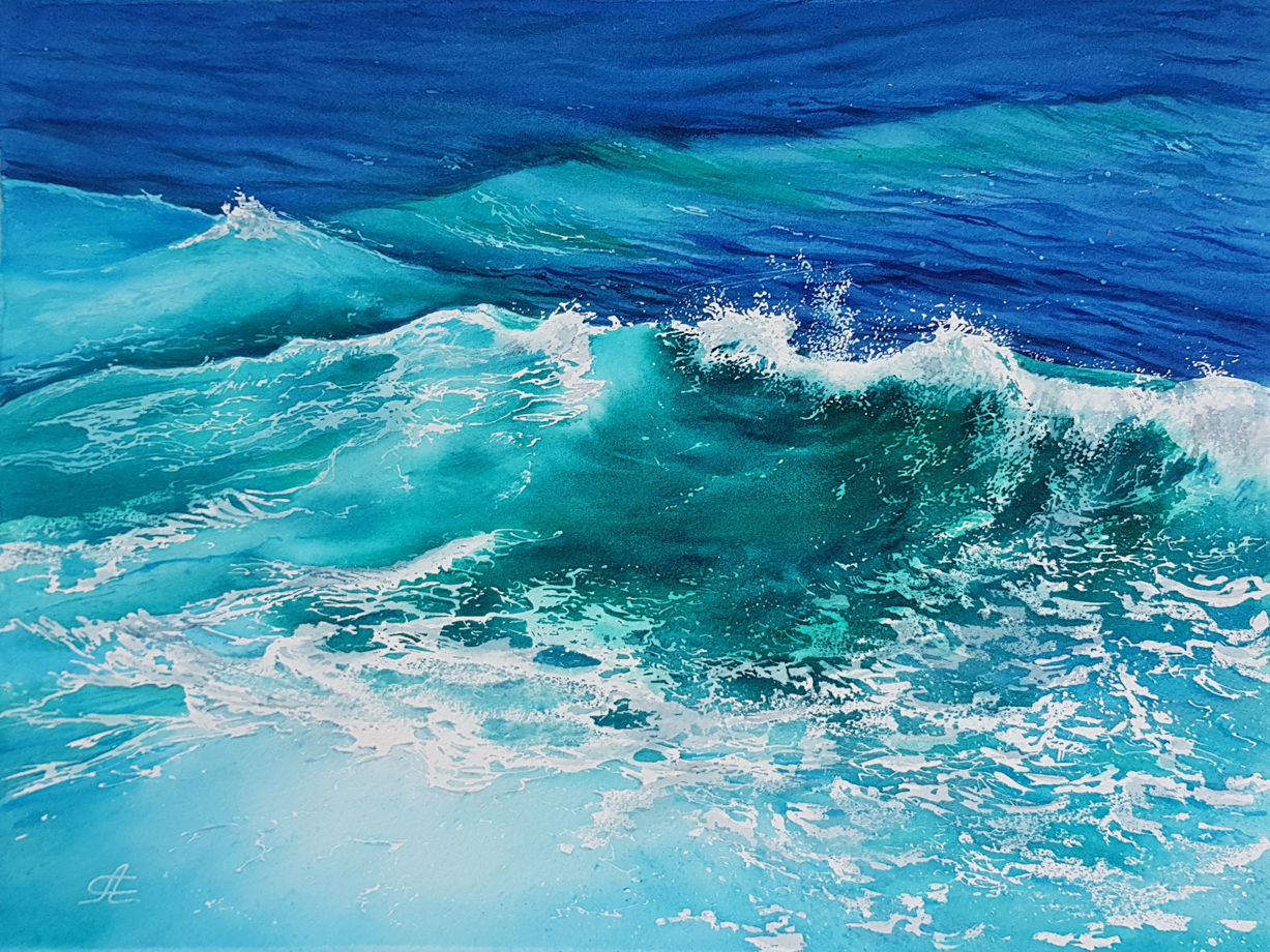 Акварельная картина "Волна" (38 х 28 см)