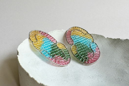 Серьги разноцветные из бисера и серебра