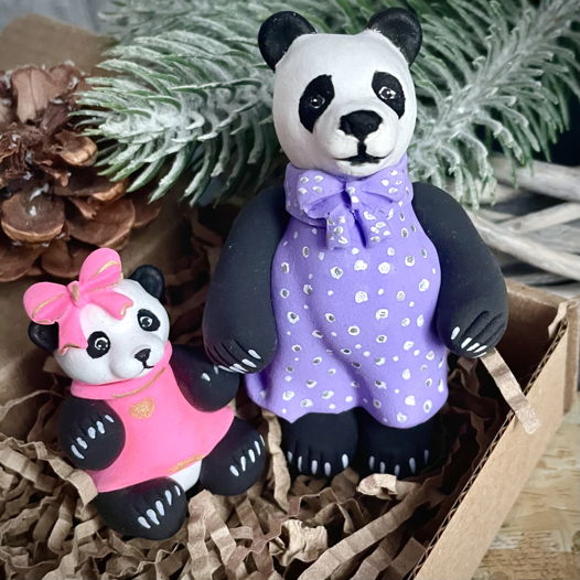 Елочные игрушки: Панда и малышка-пандочка