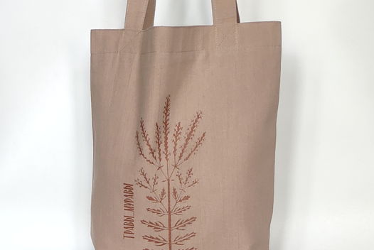 Сумка-шопер из хлопка светло-бежевого цвета с подкладкой и набивным рисунком