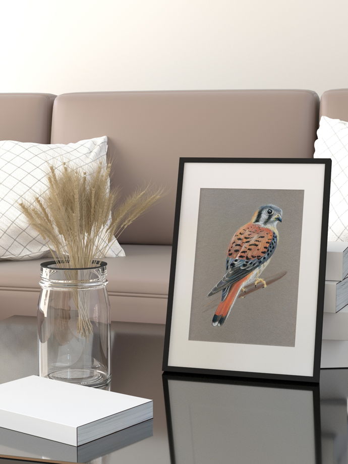 Картина рисунок пастелью птица на сером фоне А4 графика