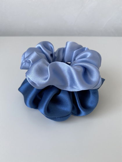 Набор резинок для волос из натурального шёлка (100% шёлк, Италия) 2 шт, небесно-голубой+пыльный синий