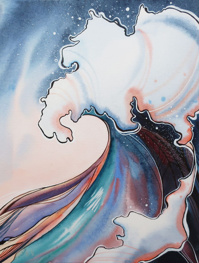Картина Волна. Акварель и акрил на бумаге. Хокусаи