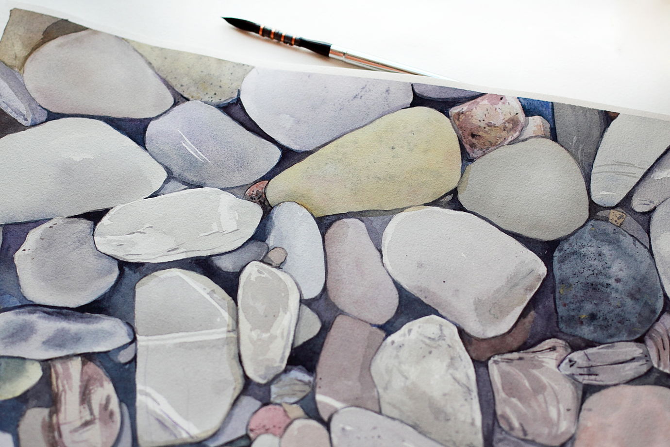Картина акварелью Камни с пляжа Сочи