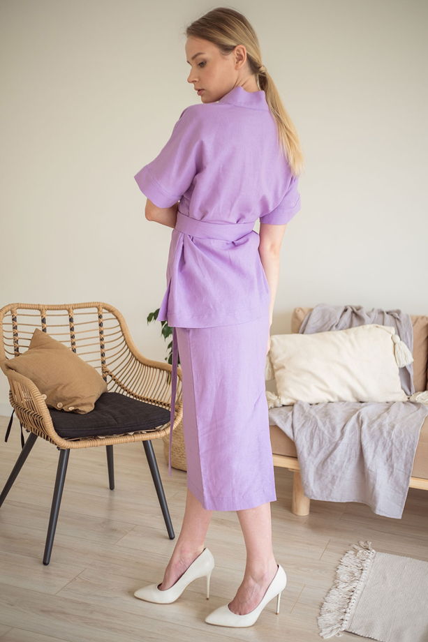 Кимоно с коротким рукавом и поясом Дайна, фиолетовый