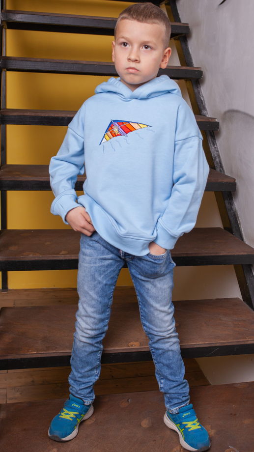 Детская толстовка оверсайз с капюшоном с вышивкой "дельталпан" материал футер, 100% хлопок, цвет голубой