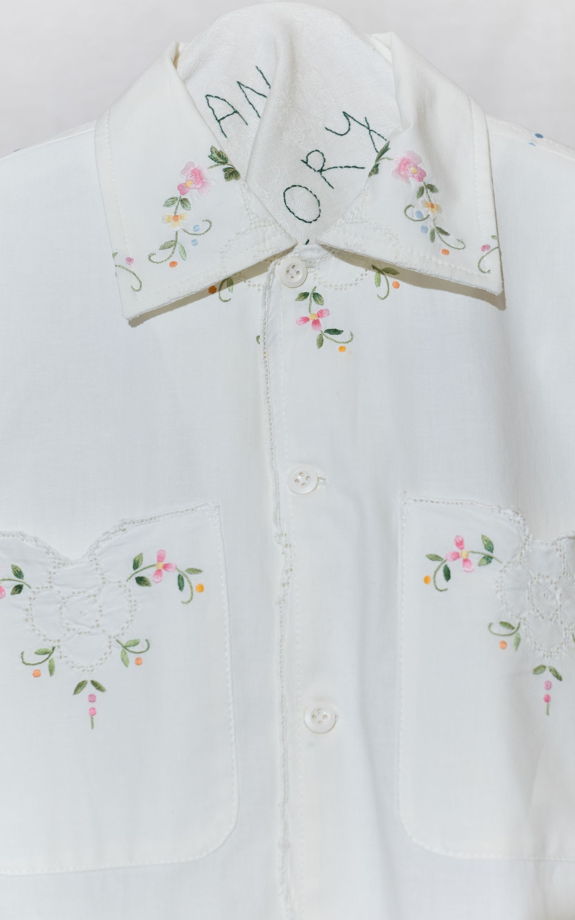 Белая Рубашка с Розовыми Цветами/White Bouquet Long Sleeve Shirt