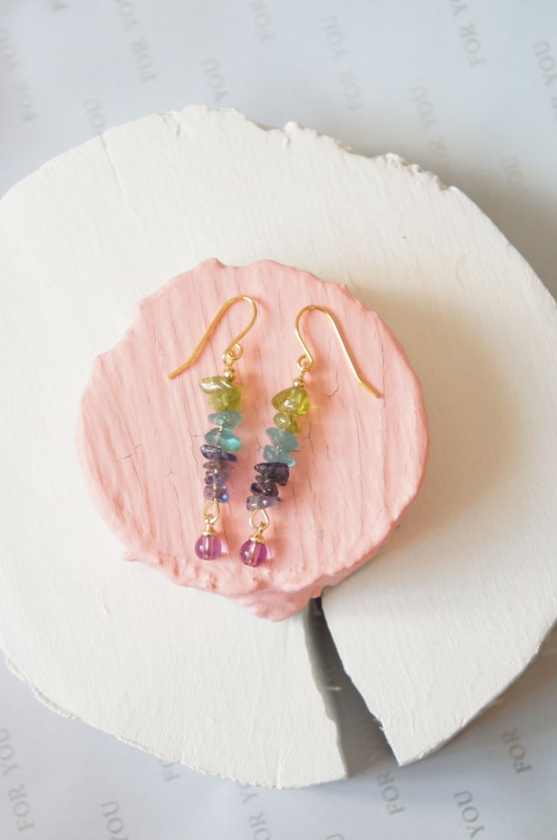 Серьги деграде перидот голубой топаз сапфир аметист