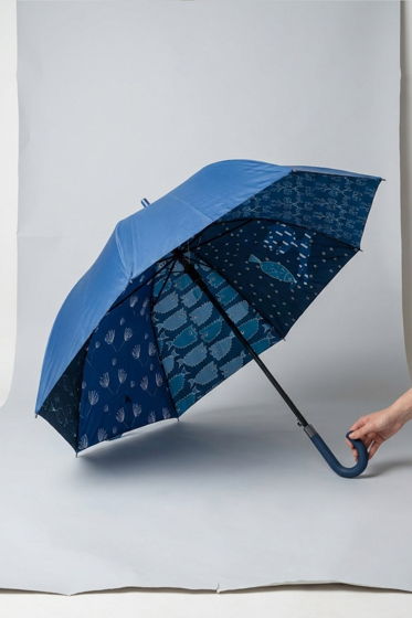 Двусторонний зонт Синий коллаж из 8 авторских картинок на синем фоне