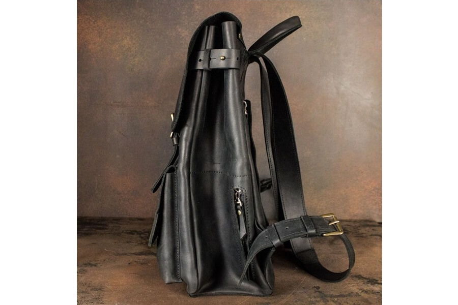 Кожаный мужской рюкзак -БРОДЯГА ДЖО- цвет Черный Уголь