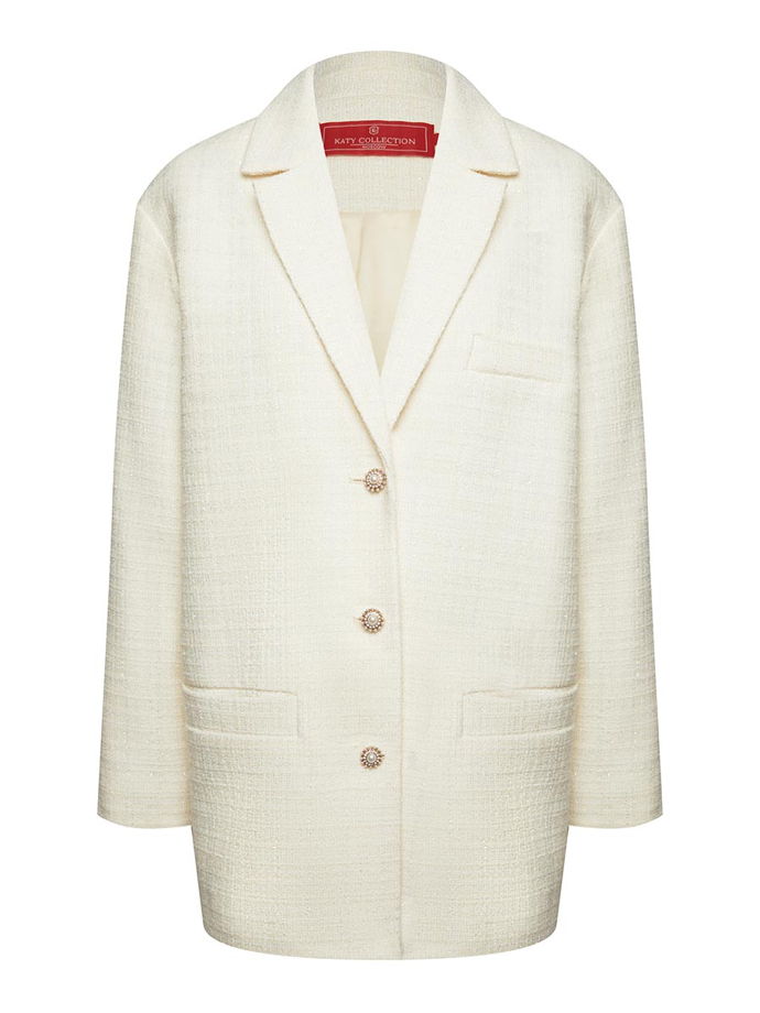 Вечерний прямой жакет из твида с люрексом