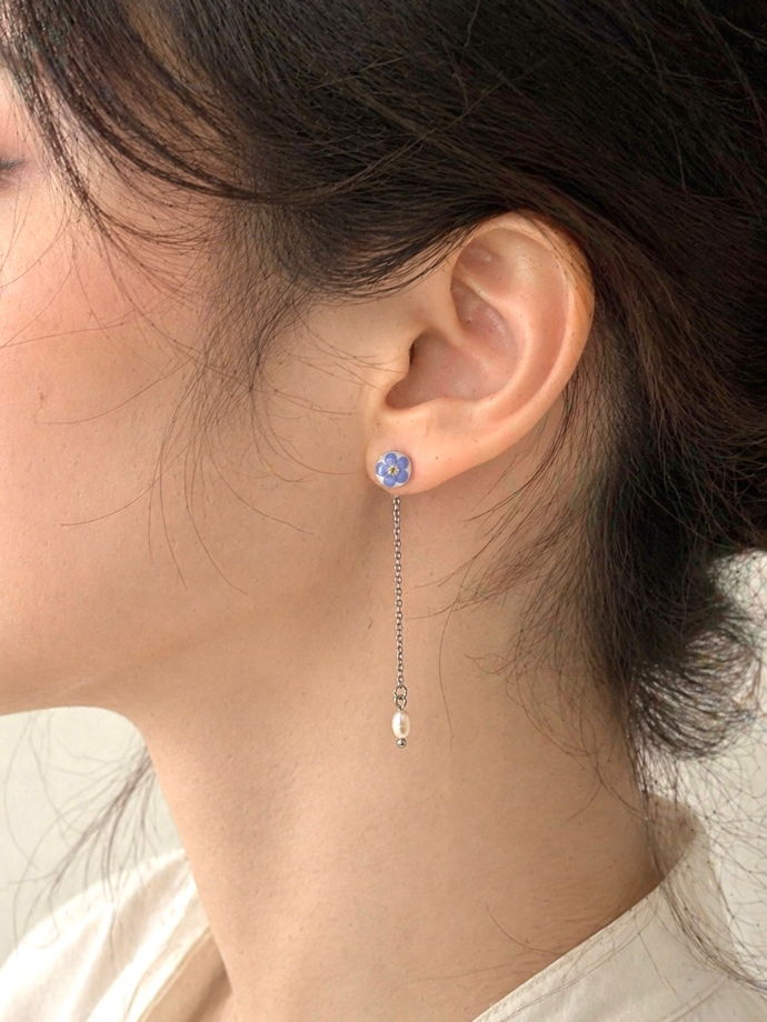 Серьги с лесными незабудками и жемчугом