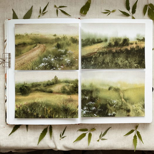 "Поля", набор из 4 открыток с авторскими иллюстрациями, 10х15см