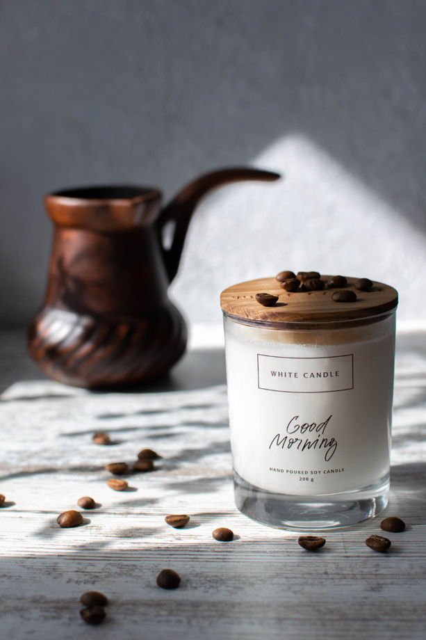 Ароматическая свеча из растительно воска WHITECANDLE Good Morning ( Кофе и Карамель ) 200 мл