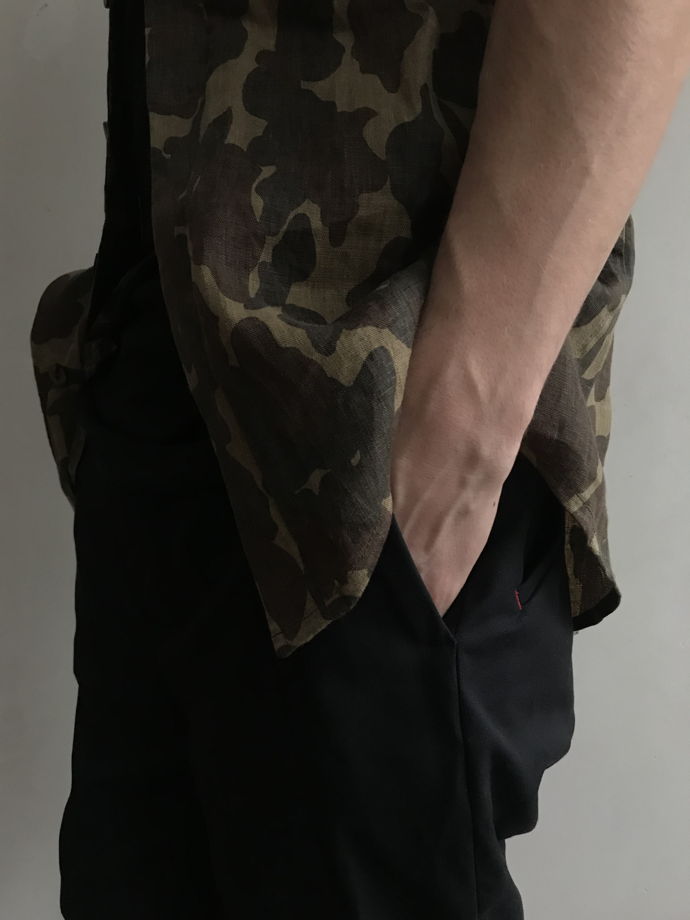асимметричная рубашка в стиле милитари / военная из вощеного льна