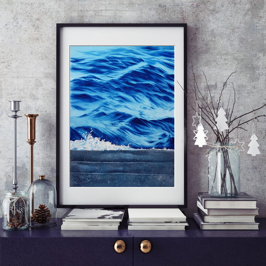 Акварельная картина "Волны" (28 х 38 см)