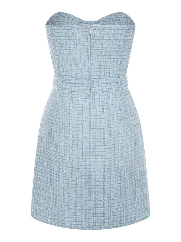 Вечернее платье-бандо мини из твида с люрексом