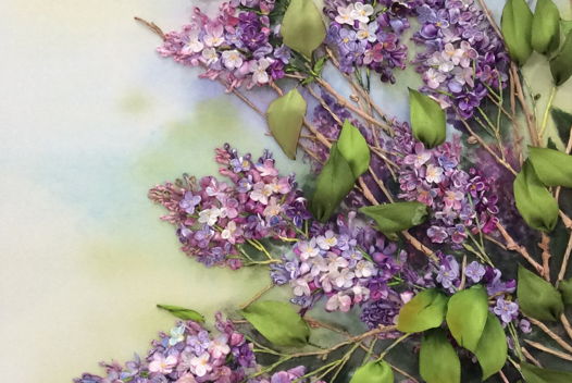 Картина в раме Сирень. Живопись, вышивка.