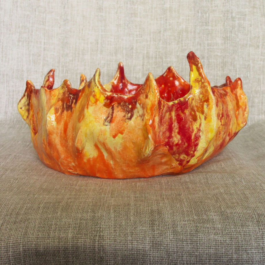 Керамическая ваза для фруктов или конфет "Огонь" красно-оранжевая