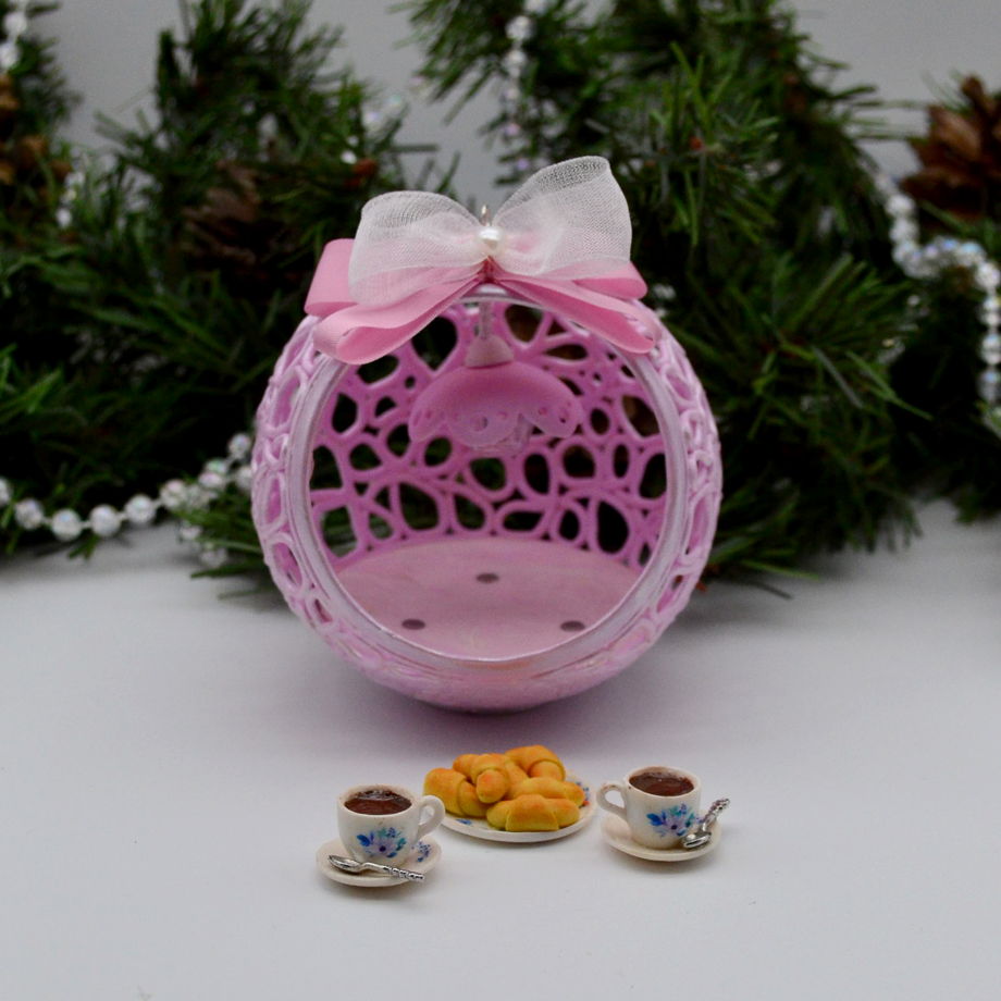 Ажурный шар с подсветкой и магнитами "Французский завтрак"  (8 см, жемчужно-розовый)