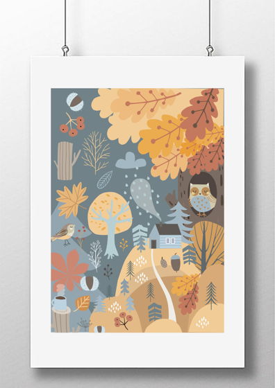 Авторский постер Осень в Лесу на плотной матовой бумаге 50х70 см