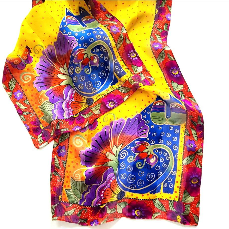 Шёлковый шарф Laurel Burch Цветочный кот 100% шёлк