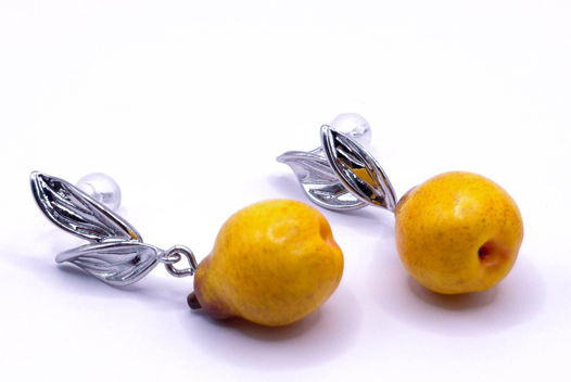 Серьги с грушами, фруктовые серьги, ягодные серьги, крупные серьги