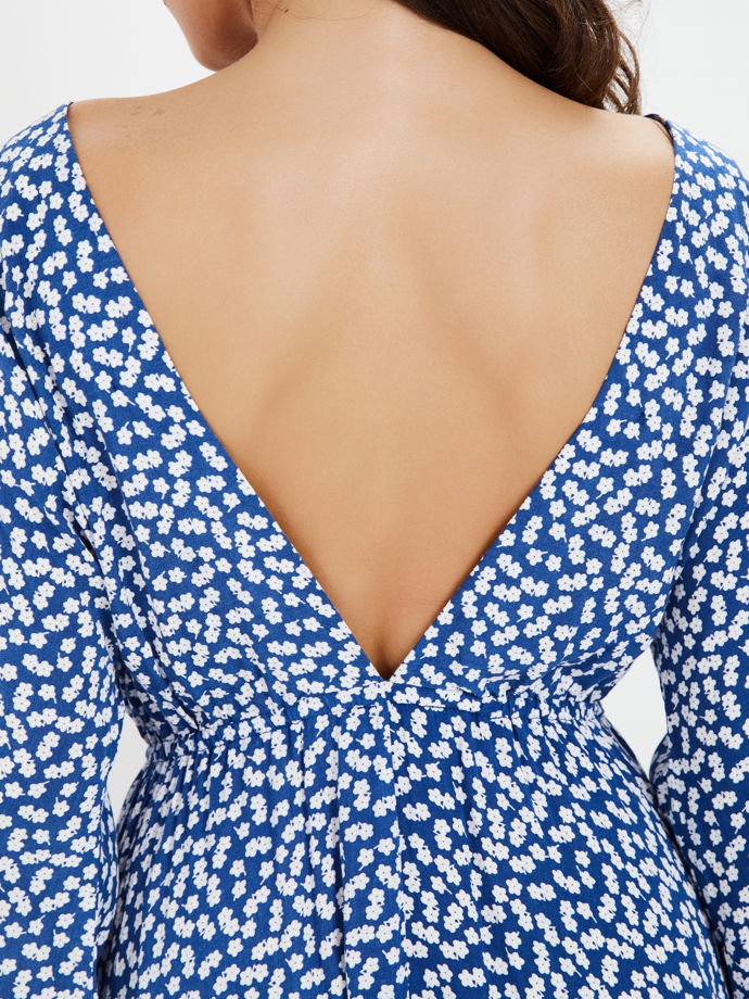 Летнее платье 'Солнце' из натуральной 100% вискозы в синем цвете с вырезом на спине