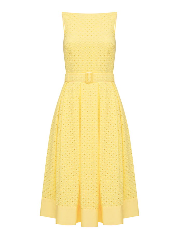 Летнее платье миди из хлопка с шитьем, лимонный