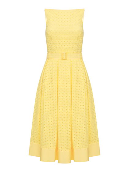 Летнее платье миди из хлопка с шитьем, лимонный