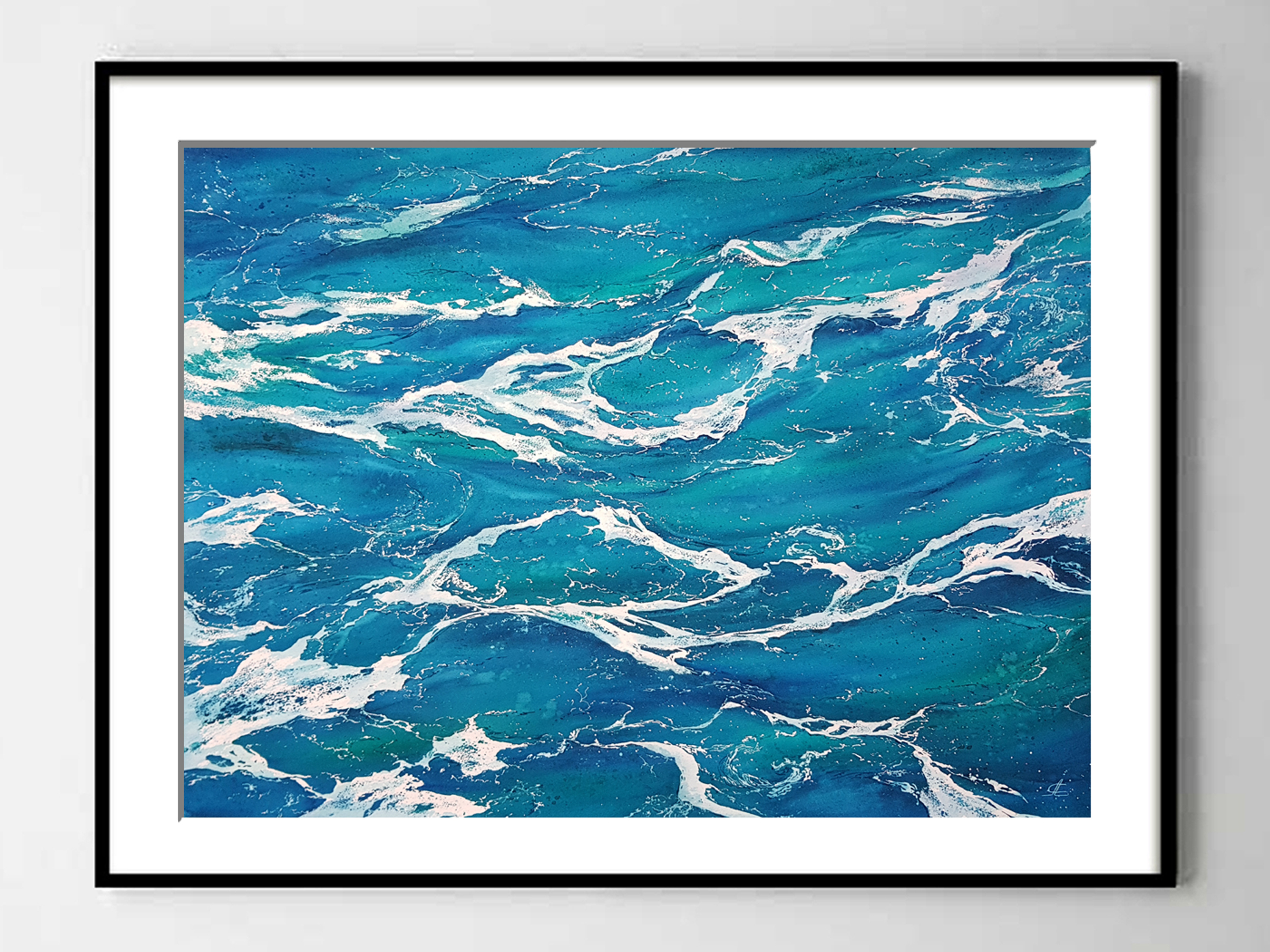 без рамы пляж синий пейзаж стена искусства Океан акварельной абстрактным рисунком