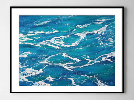 Абстрактная акварельная картина "Морская пена" (74 х 54 см)