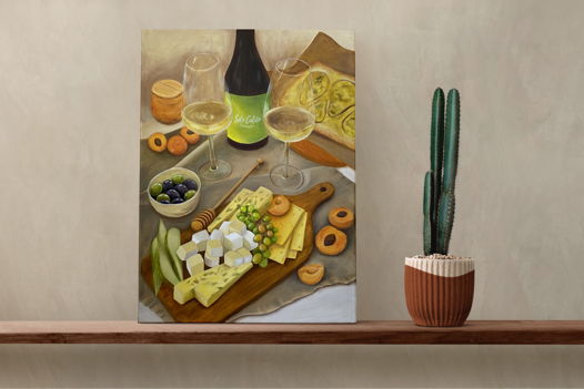 Картина маслом «Натюрморт с сыром и вином»