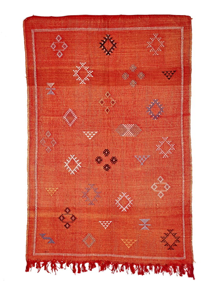 Марокканский ковёр из шёлка алоэ вера 150х90 см кирпичный