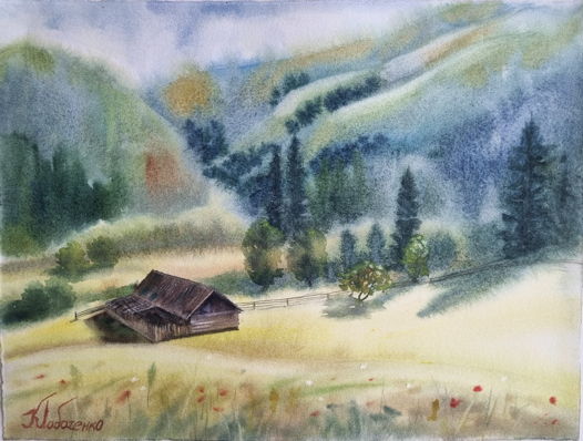 Картина акварелью пейзаж горы