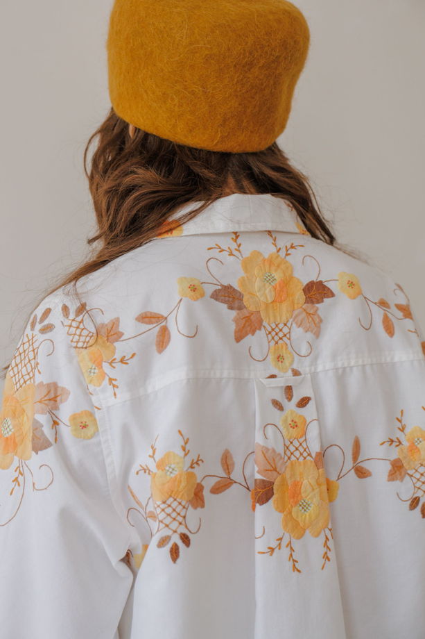 Рубашка с Кокеткой и Осенней Вышивкой/Fall Embroidery Long Sleeve Shirt