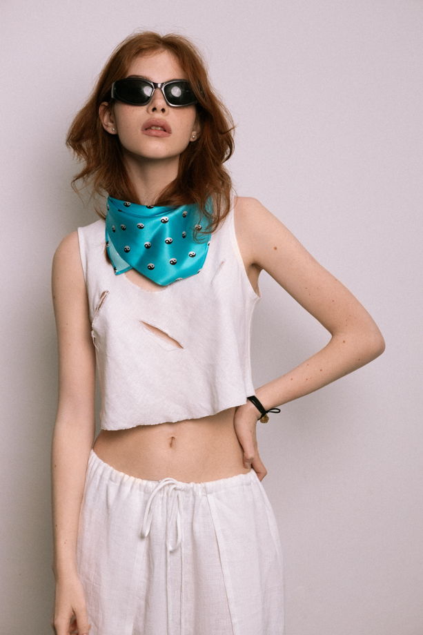 Комплект изо льна «Юбка с опасным вырезом» «топ рваный»