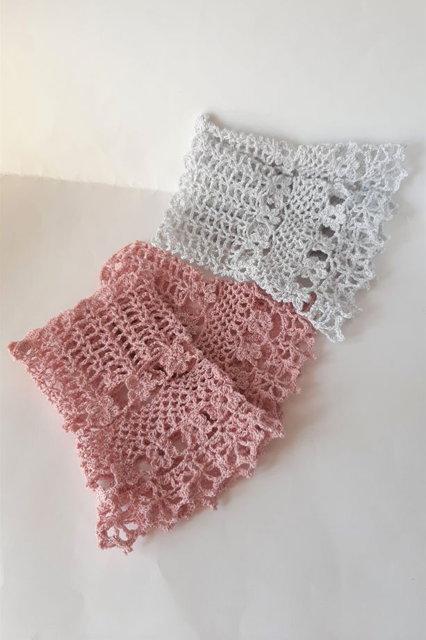 Ажурные манжеты вязаные из хлопка с люрексом розовые