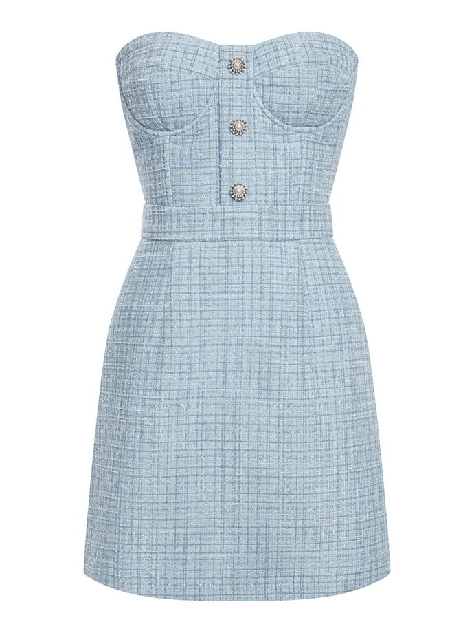 Вечернее платье-бандо мини из твида с люрексом